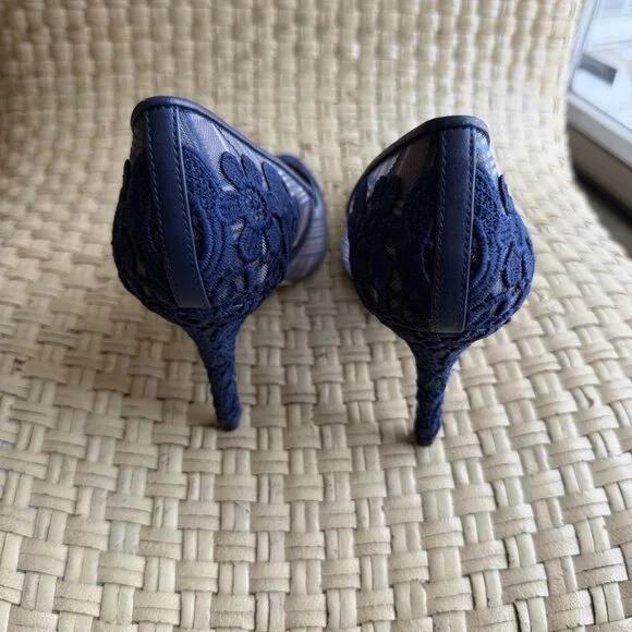 Karl Lagerfeld Women’s Blue Plaid / lace High Heel Shoes Beautiful Perfect - Picture 4 of 7